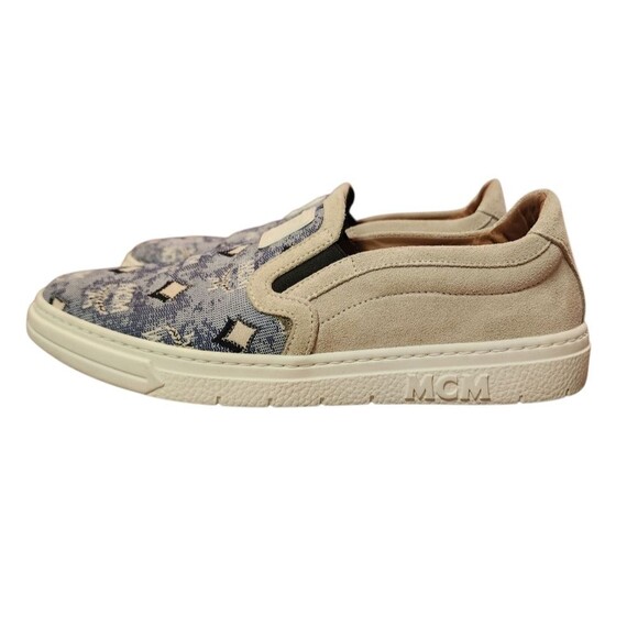 MCM Sneaker Canvas Suede Slip On Blue Monogram Womens EU 36 US 6 Italy Preppy - Picture 4 of 14